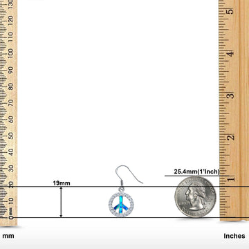 Drop Dangle Round Earrings Lab Created Blue Opal 925 Sterling Silver(19mm)